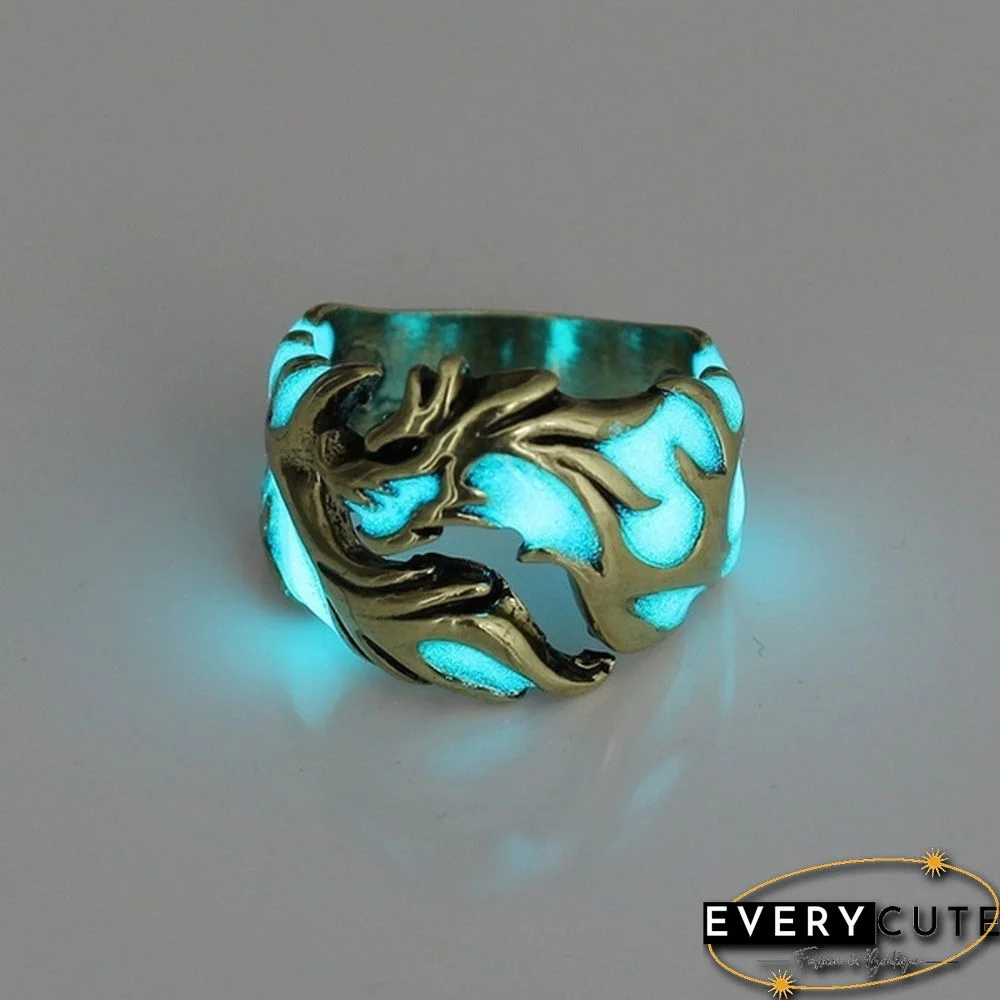 Vintage Unisex Luminous Dragon Finger Rings for Men Women Fashional Rings Glow In The Dark Ring Jewelry Accessories UNX