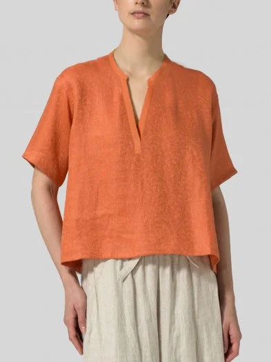 Cotton and Linen Deep V-NECK T-Shirt