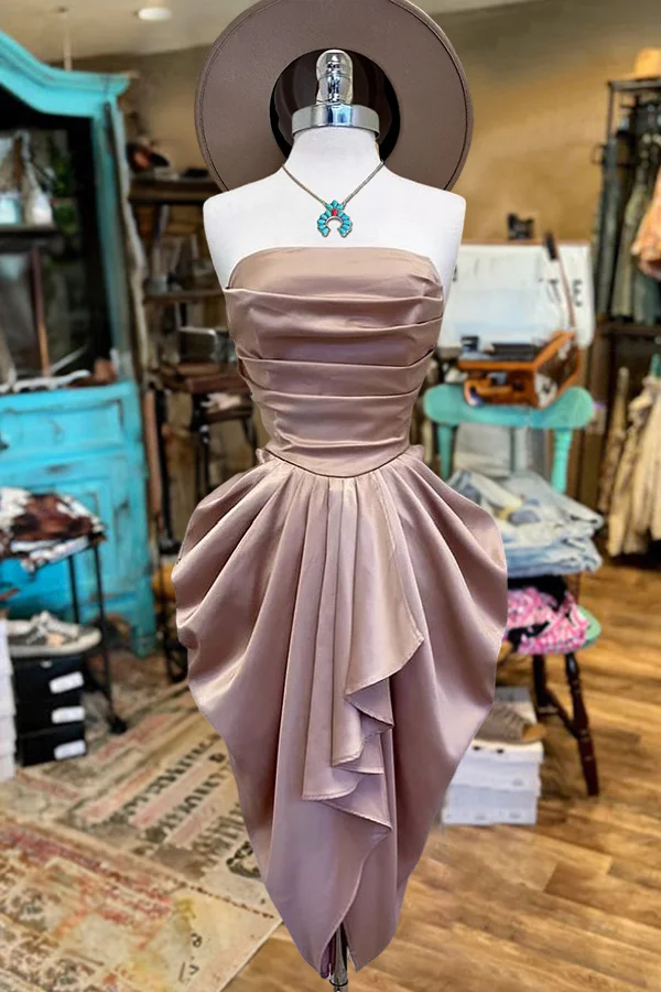Beautiful Ruffled Strapless Satin Dress