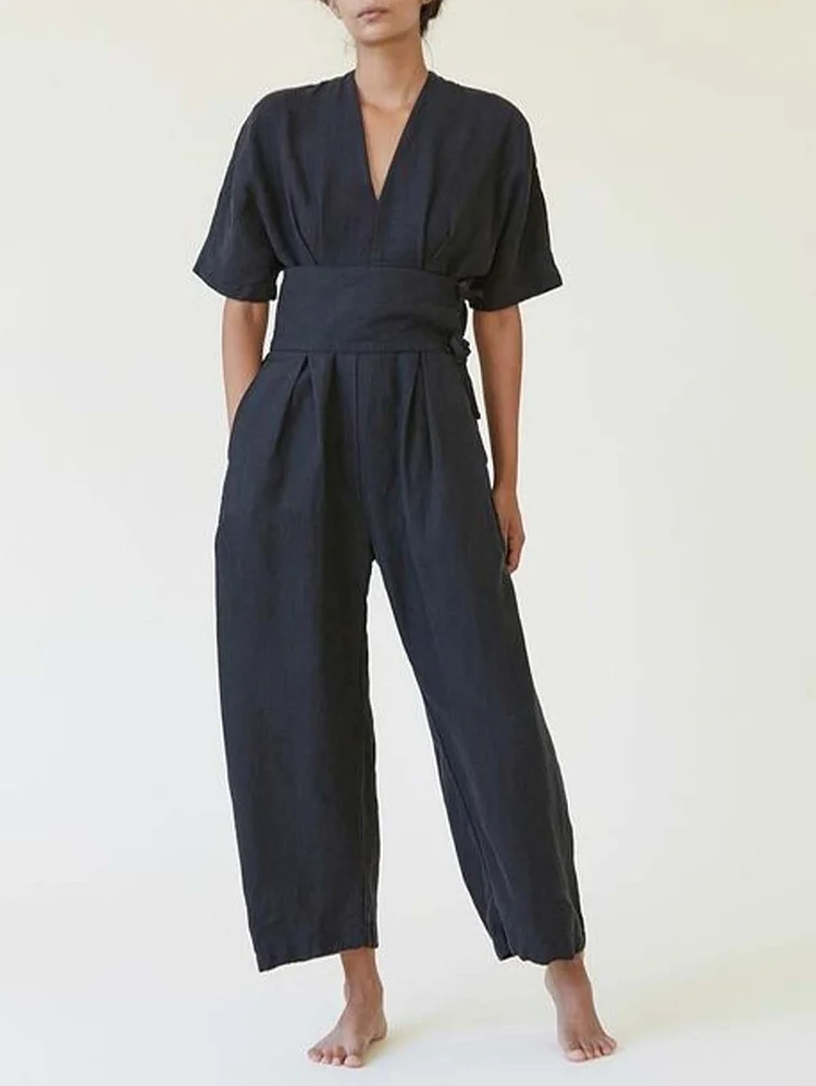*Vintage Belted Linen Jumpsuit