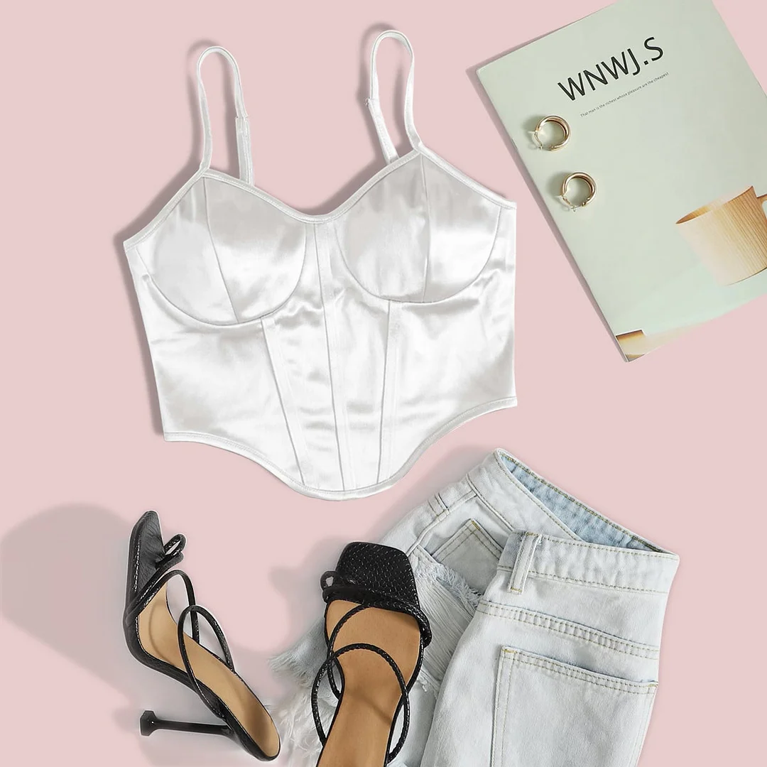 Uveng Uveng Satin Show Chest Bundle Waist Sexy Sling Show Back Vest Female Summer Small Top Female