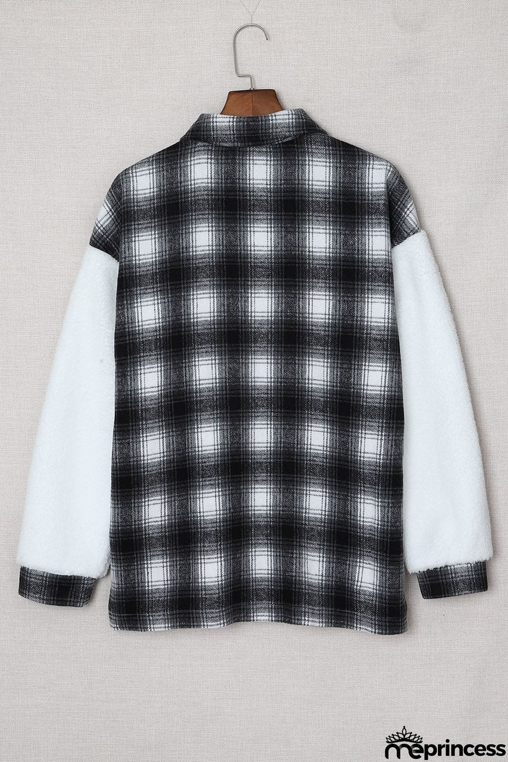 Plaid Patchwork Buttoned Pocket Sherpa Jacket