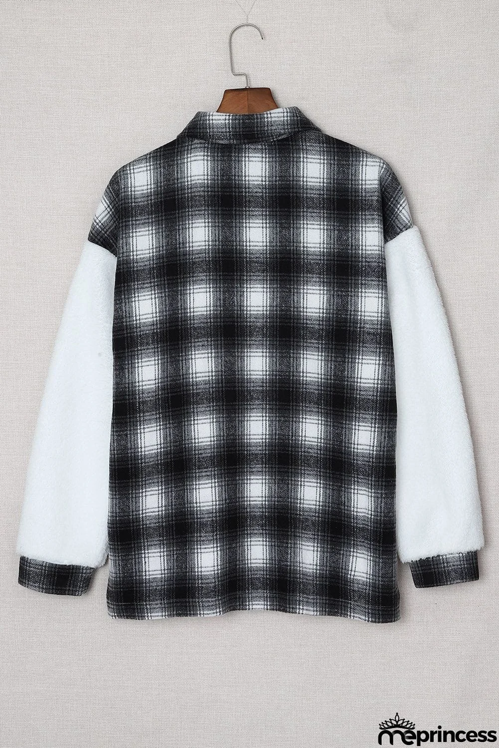 Plaid Patchwork Buttoned Pocket Sherpa Jacket