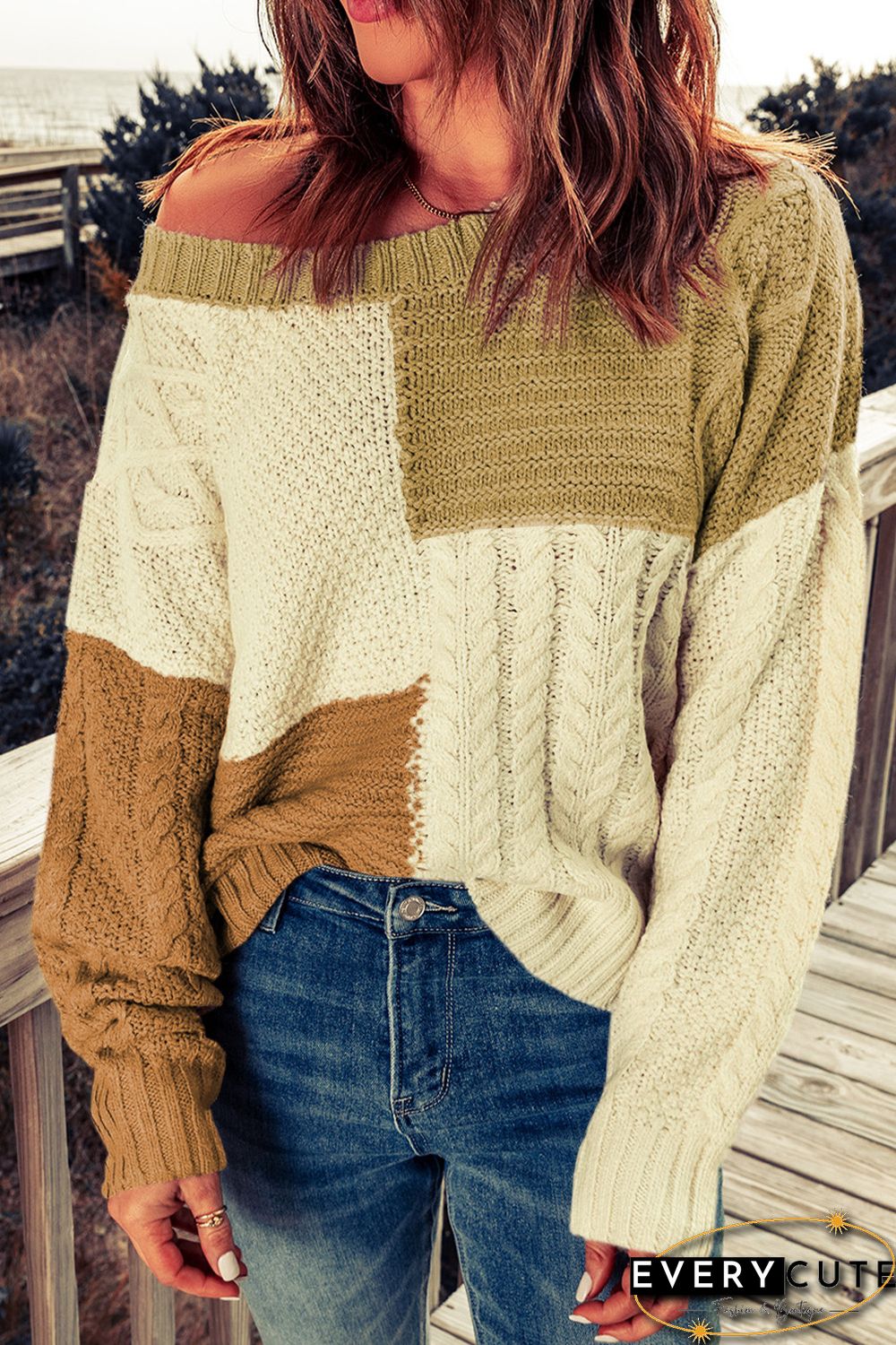 Multicolor Crew Neck Contrast Color Block Sweater