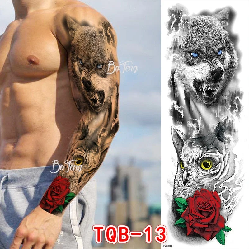 Tattoo Sleeves for Men Women Waterproof Flower Arm Tattoo Stickers Cool Full Arm Scary Fake Temporary Tattoos Big Picture Art