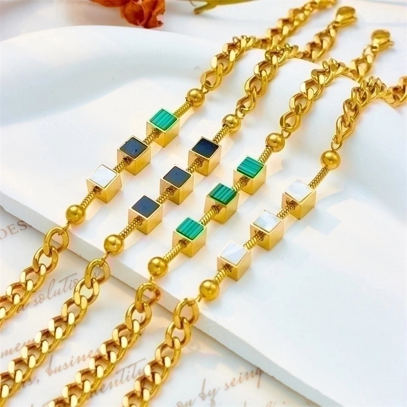 Commute Pentagram Round Square Titanium Steel Epoxy Plating 18k Gold Plated Bracelets