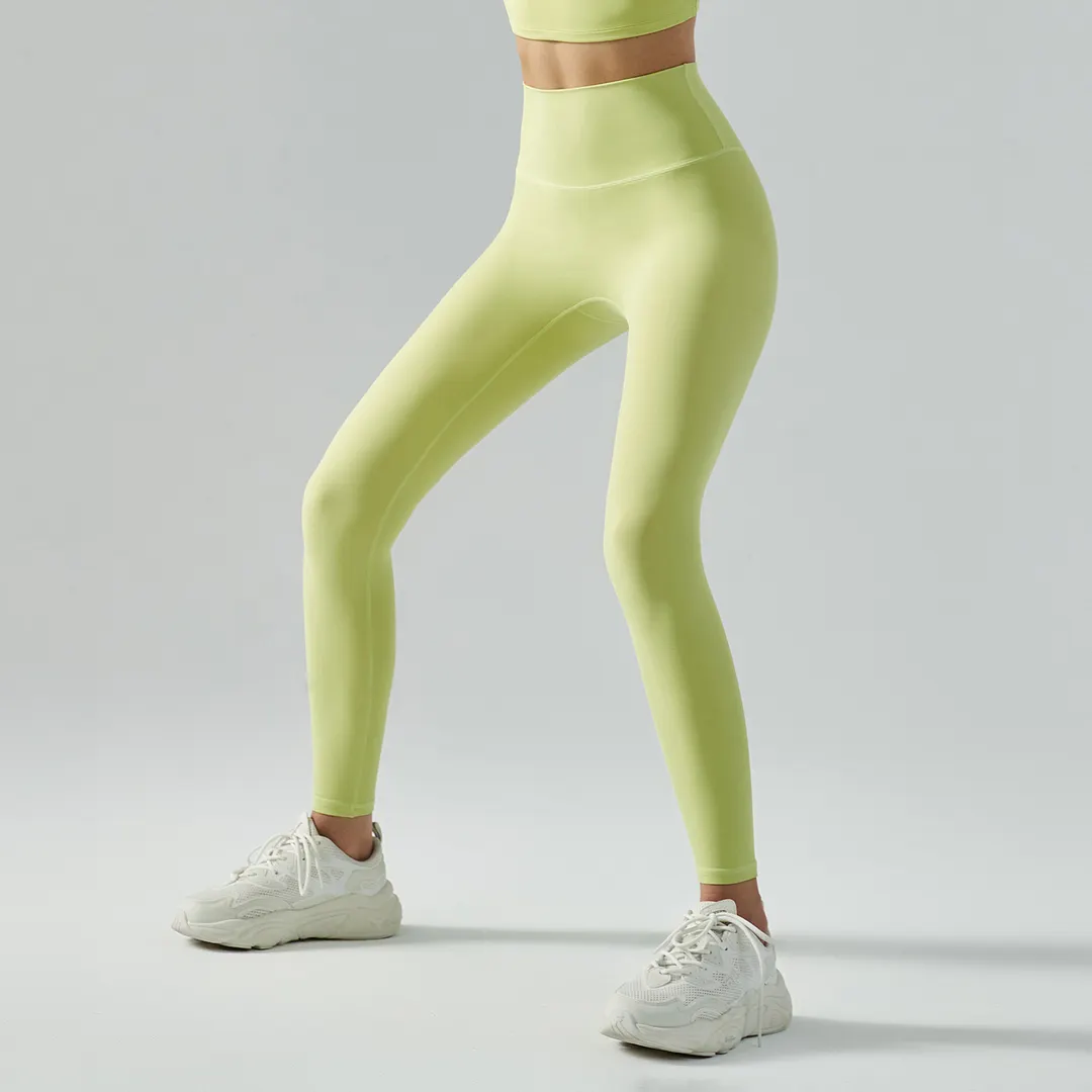 Buy different colors and types of high waisted butt lifting comfort stretchy yoga leggings without front seam on Hergymclothing Lime Green