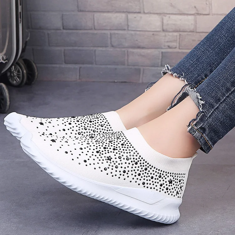 Sneakers Womem Crystal Sneakers Women Ankle Shoes Flat Loafers Slip On Breathable Casual Shoes  Stunahome.com