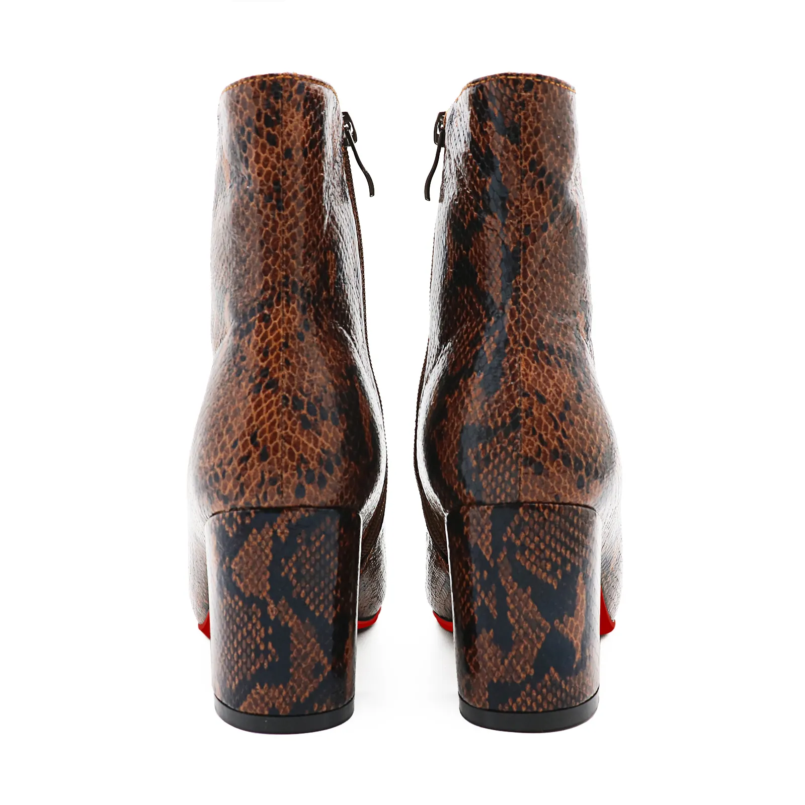 75mm Women's Zipper Pointed Toe Red Bottom Chunky Heel Ankle Boots-vocosishoes
