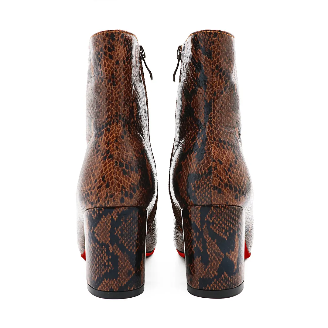 75mm Women's Zipper Pointed Toe Red Bottom Chunky Heel Ankle Boots-vocosishoes