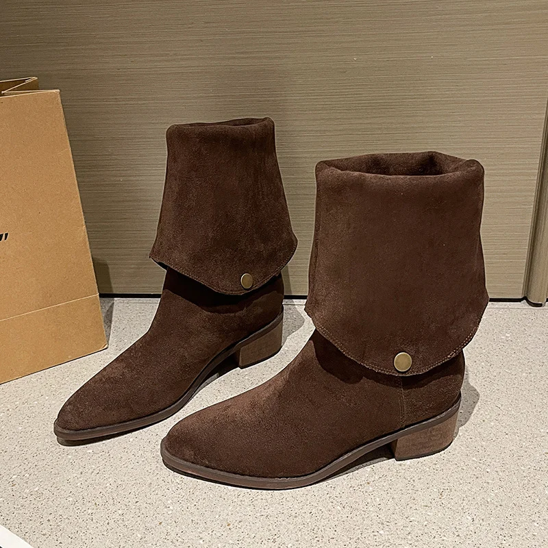 Yyvonne Two- Through Pile Of Boots Can Be Flipped Over The Fashion Boots Autumn New Velvet Thin Boots But Knee Long Barrel Knight Boots