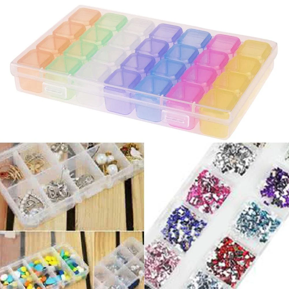 28 Grids Plastic Storage Box Nail Rhinestone Jewelry Display Case(Colorful)