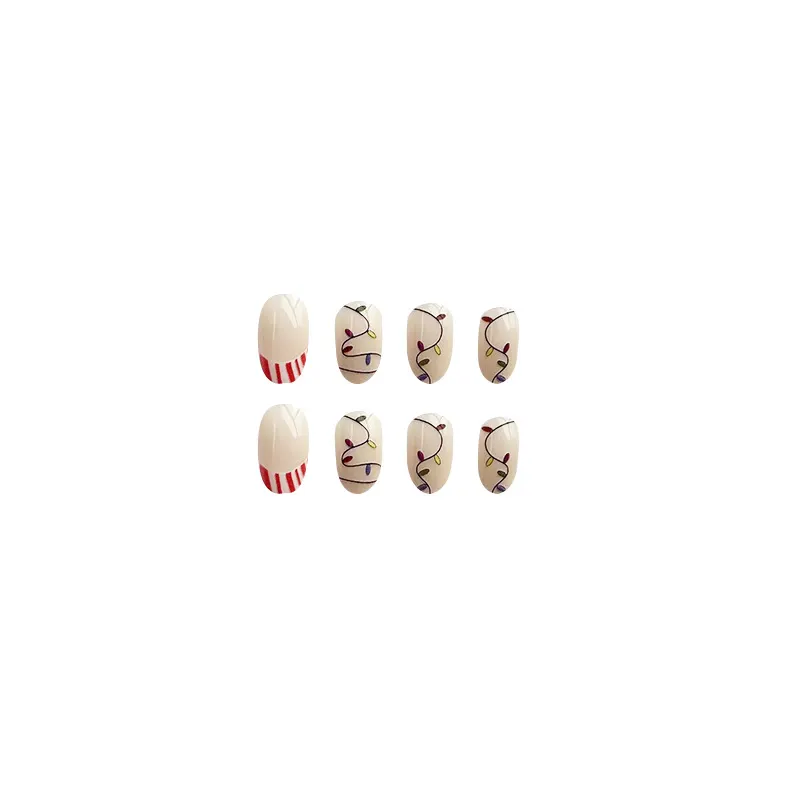 Churchf Churchf And Lovely Sweet Greenky Round Head Nail Christmas Lights French Fake Nail Wear Beautiful Nail Piece