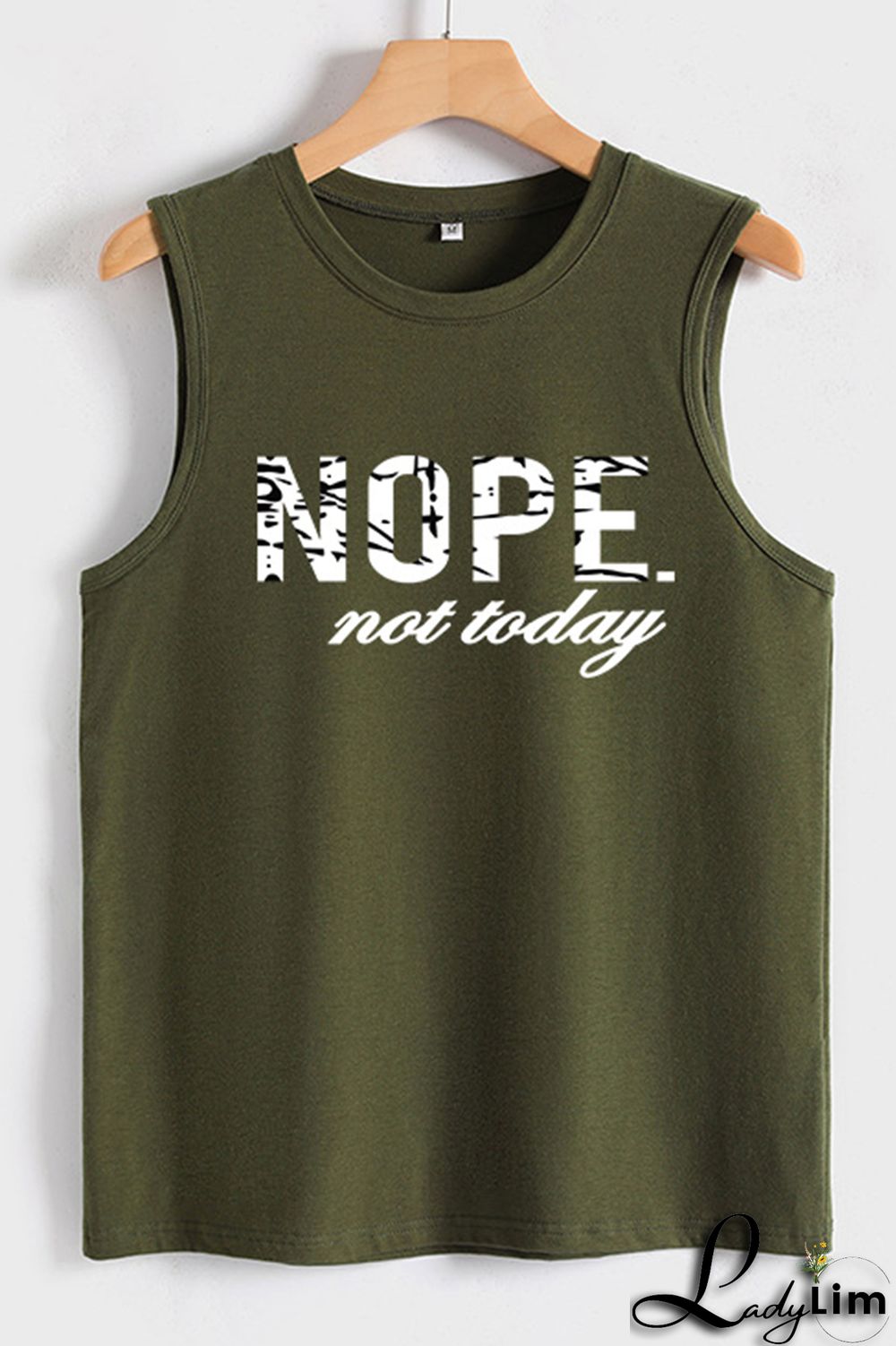 Army Green Fashion Casual Letter Print Basic O Neck Tops