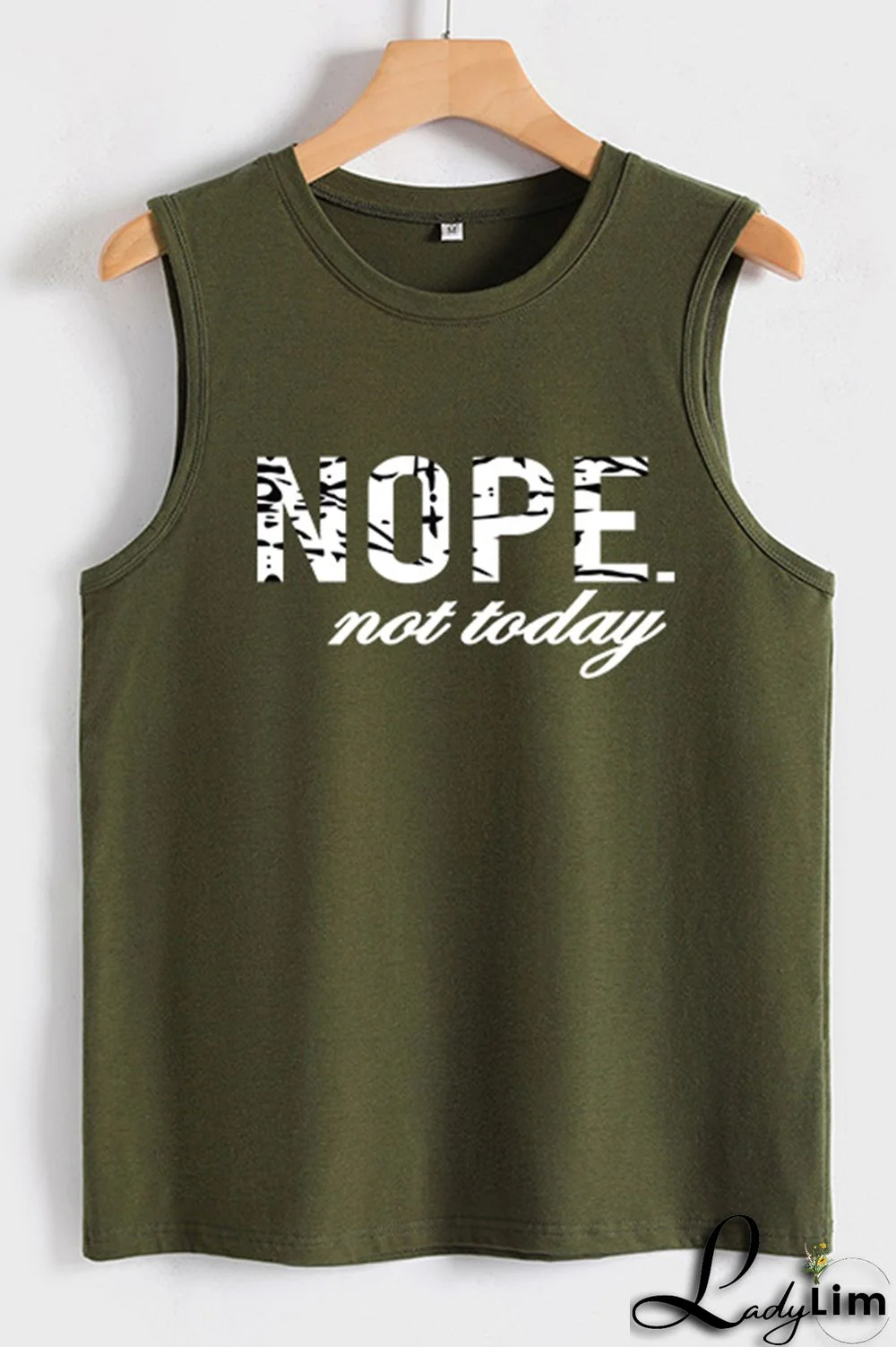 Army Green Fashion Casual Letter Print Basic O Neck Tops