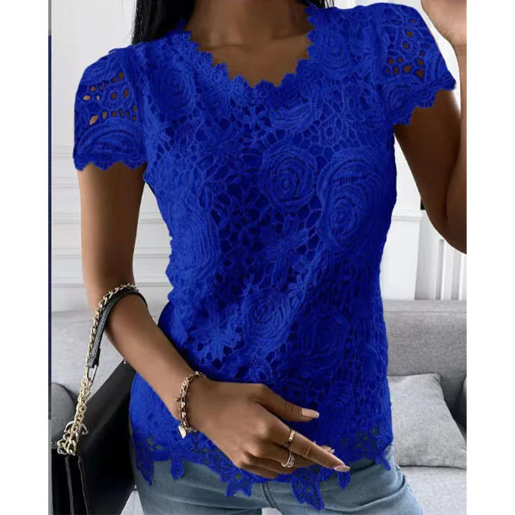 Uveng Uveng Explosion Women's 2024 Summer New T-Shirt Back Jacket Lace Shirt