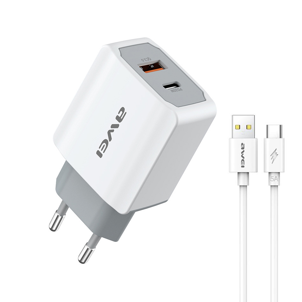 

Awei PD4 20W USB C Phone Charger QC3.0 Fast Charging with Type-C Cables Set, 501 Original