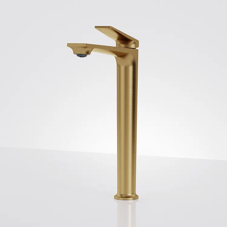 EVERSTEIN High Arc Bathroom Vessel Sink Faucet in Brushed Gold