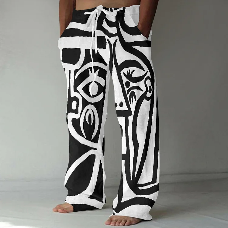 BrosWear Asymmetric Abstract Art Line Casual Pants