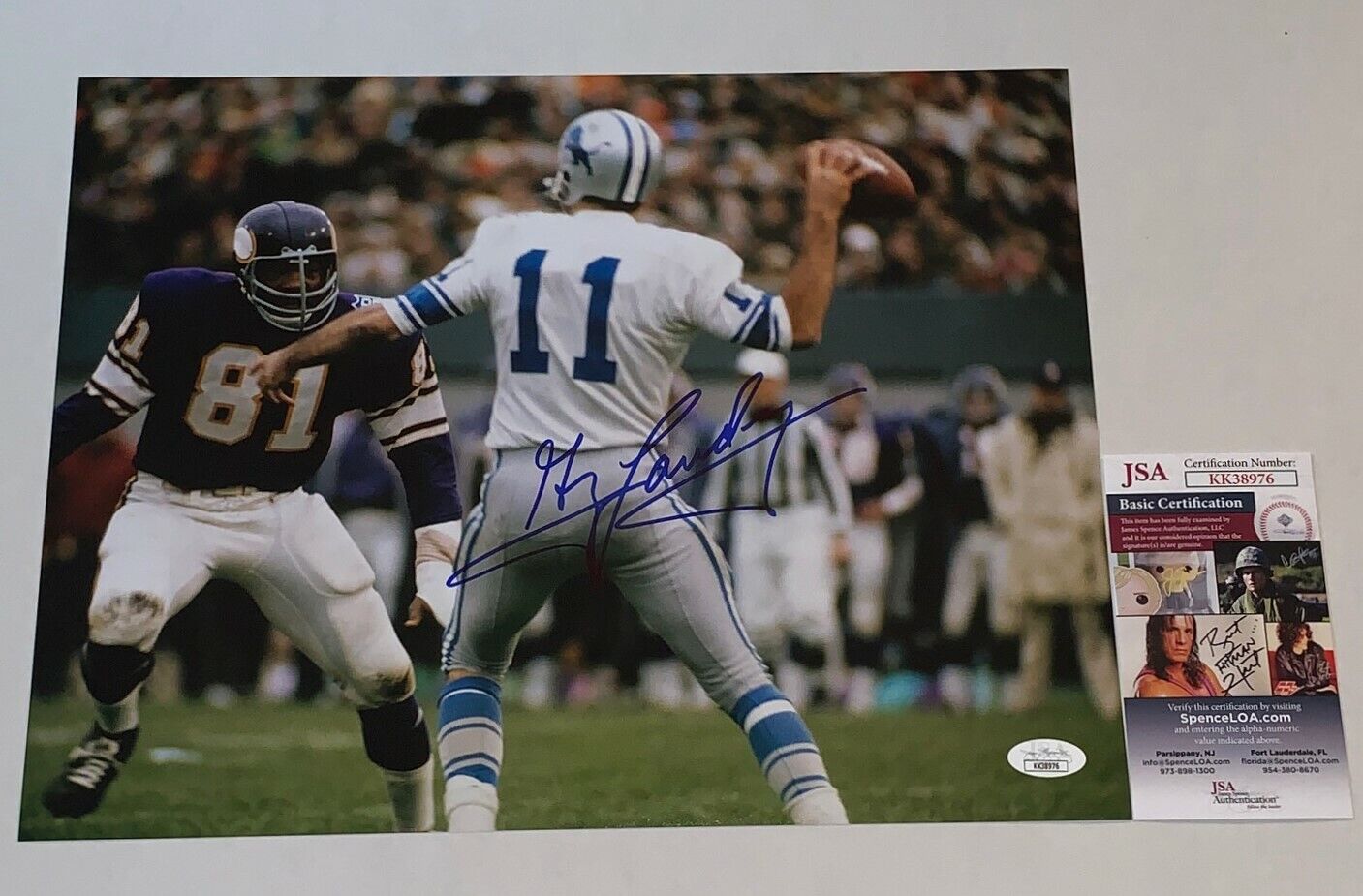 Greg Landry signed Detroit Lions 11x14 Photo Poster painting autographed JSA