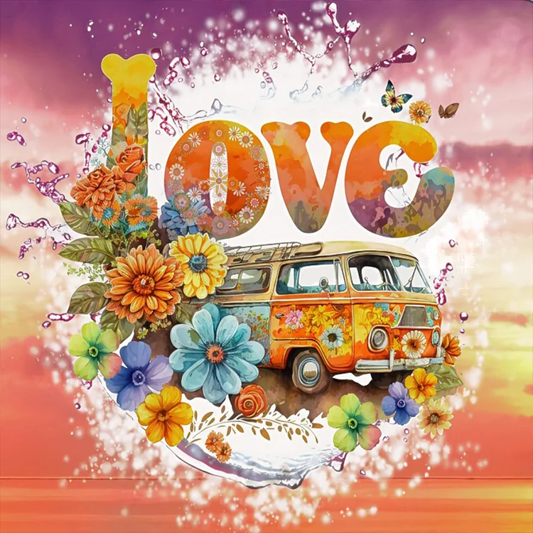 Flower Bus Love 40*40CM (Canvas) Full Round Drill Diamond Painting gbfke