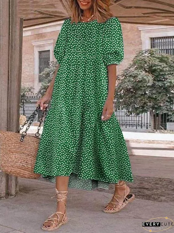 Casual Polka Dot Printed Puff Sleeve Dress for Women
