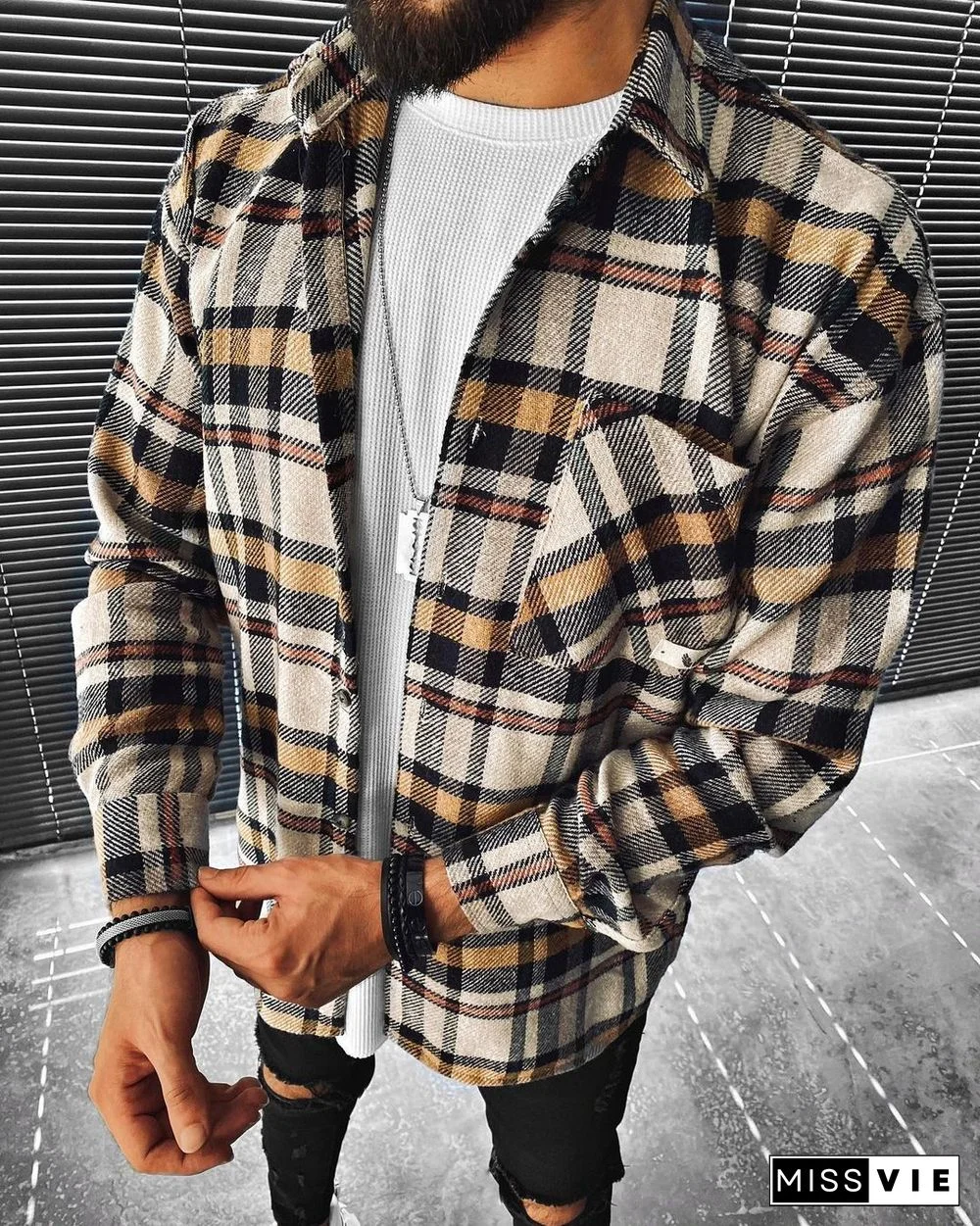 Street Fashion Plaid Texture Casual Jacket