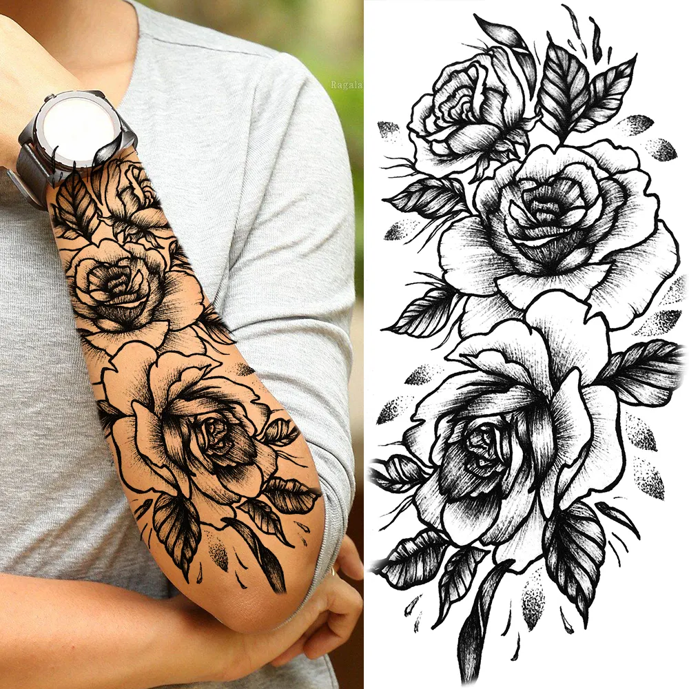Sdrawing Sunflower Butterfly Temporary Tattoos For Women Adult Rose Flower Moon Fake Tattoo Arm Body Art Decoration Tatoo Paper