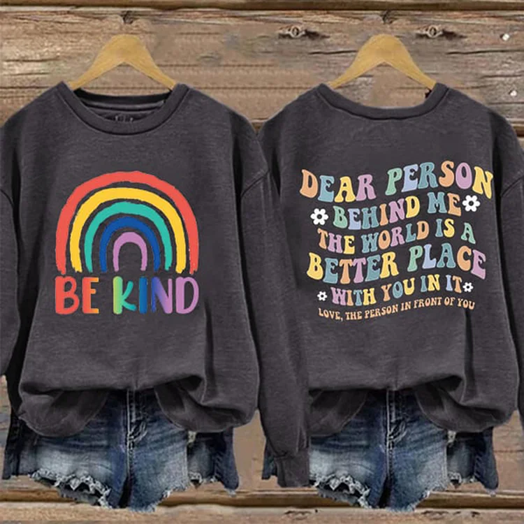 Be Kind Printed Long Sleeve Sweatshirt