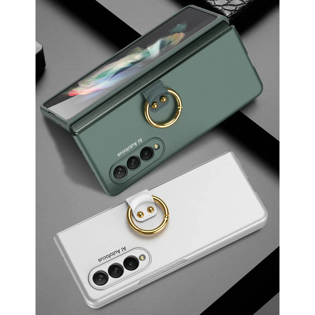 Applicable To Samsung Z Fold3/Z Fold4 Ultra-Thin Full Shell Membrane Skin Feeling Ring Bracket Mobile Phone Case