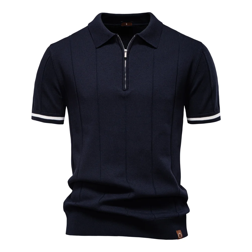 Men's Breathable Soft Zipper Athletic Office Slim Fit Formal Polo Shirts