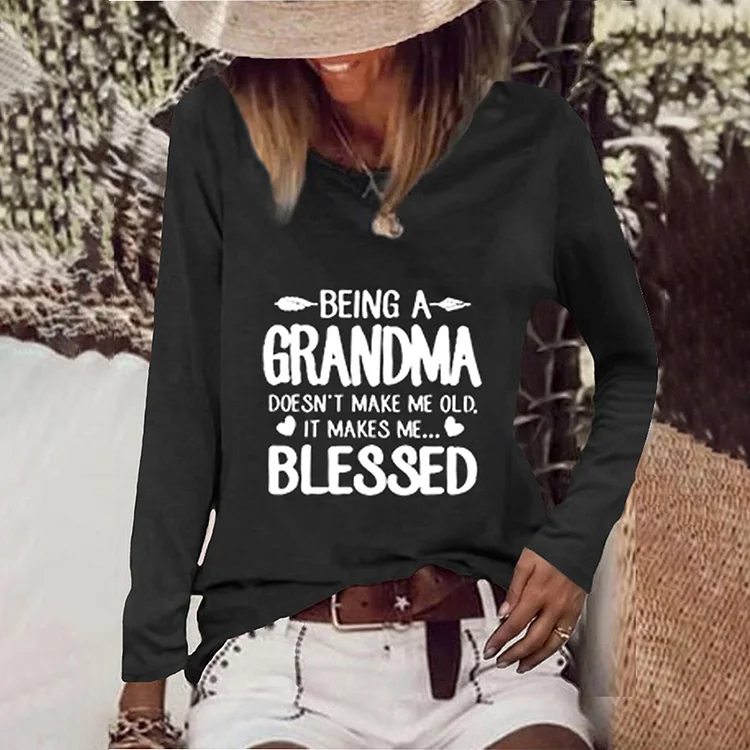 GRANDMA Print Crew Neck Casual T-Shirt