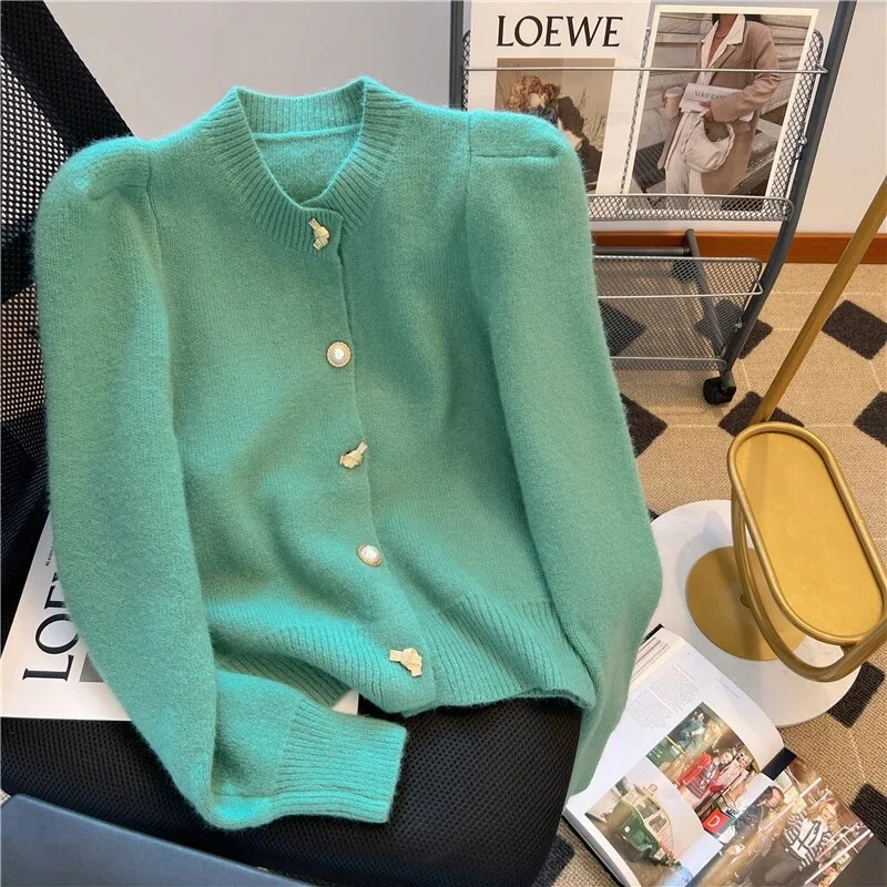 Wongn Autumn Winter Newly Knitting Long Sleeve Sweet V-Neck Cardigans Korean Women's Fashion Solid Color Top Slim Ladies Sweater