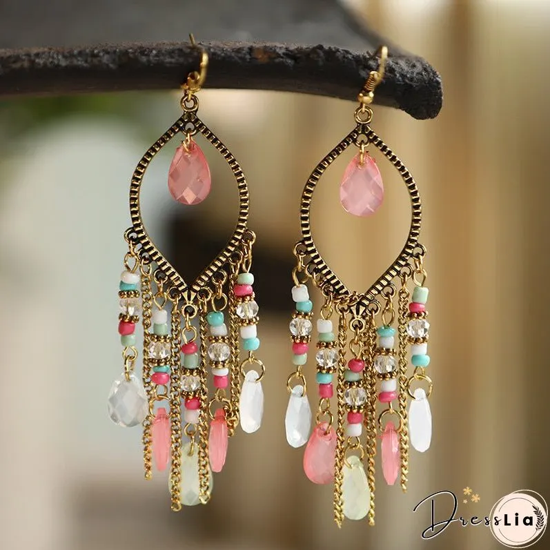 Antique gold-plated long fringed earrings for women vintage waterdrop bohemian chain earrings