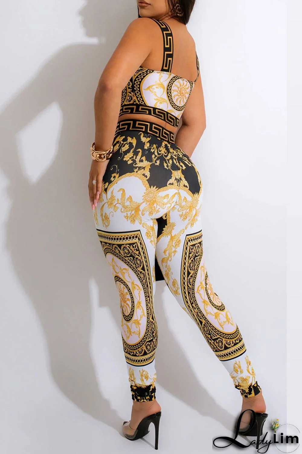 Red Fashion Casual Print Patchwork Backless O Neck Sleeveless Two Pieces