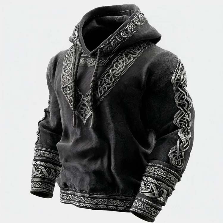 Men's Retro Celtic Knot Pattern Hooded Sweatshirt