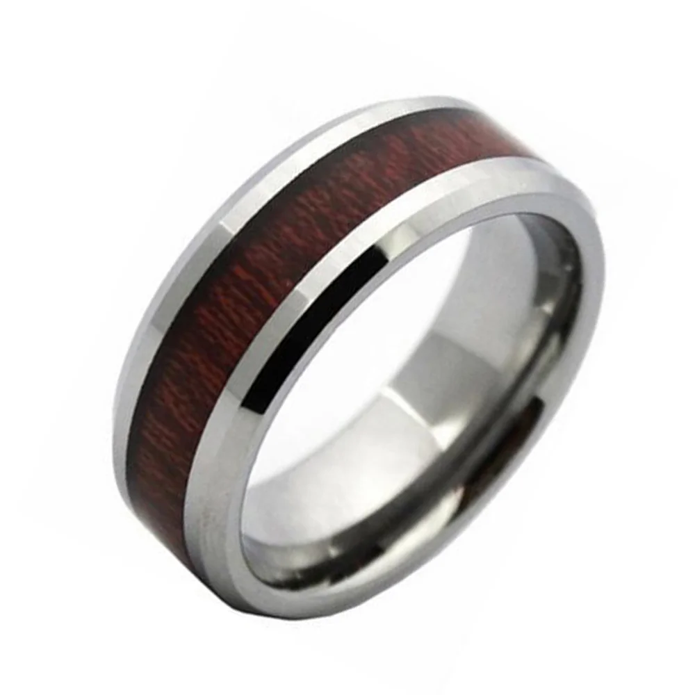 6MM 8MM Wood Grain Inlaid Tungsten Steel Rings Polished Finished For Men