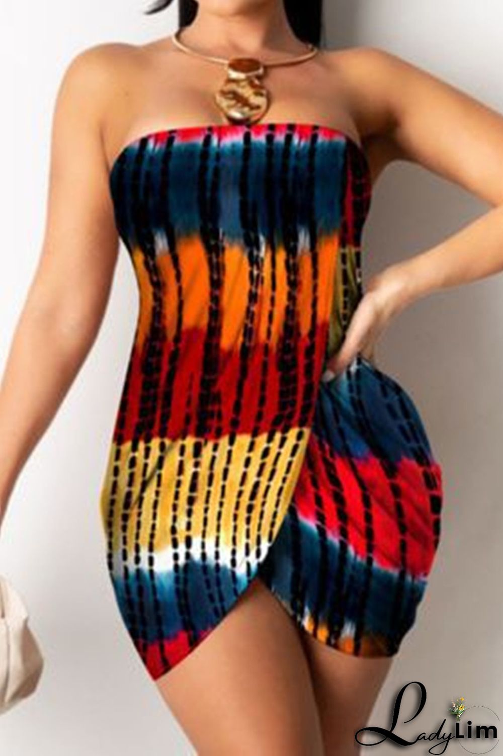 Colorful Blue Fashion Sexy Patchwork Backless Strapless Sleeveless Dress