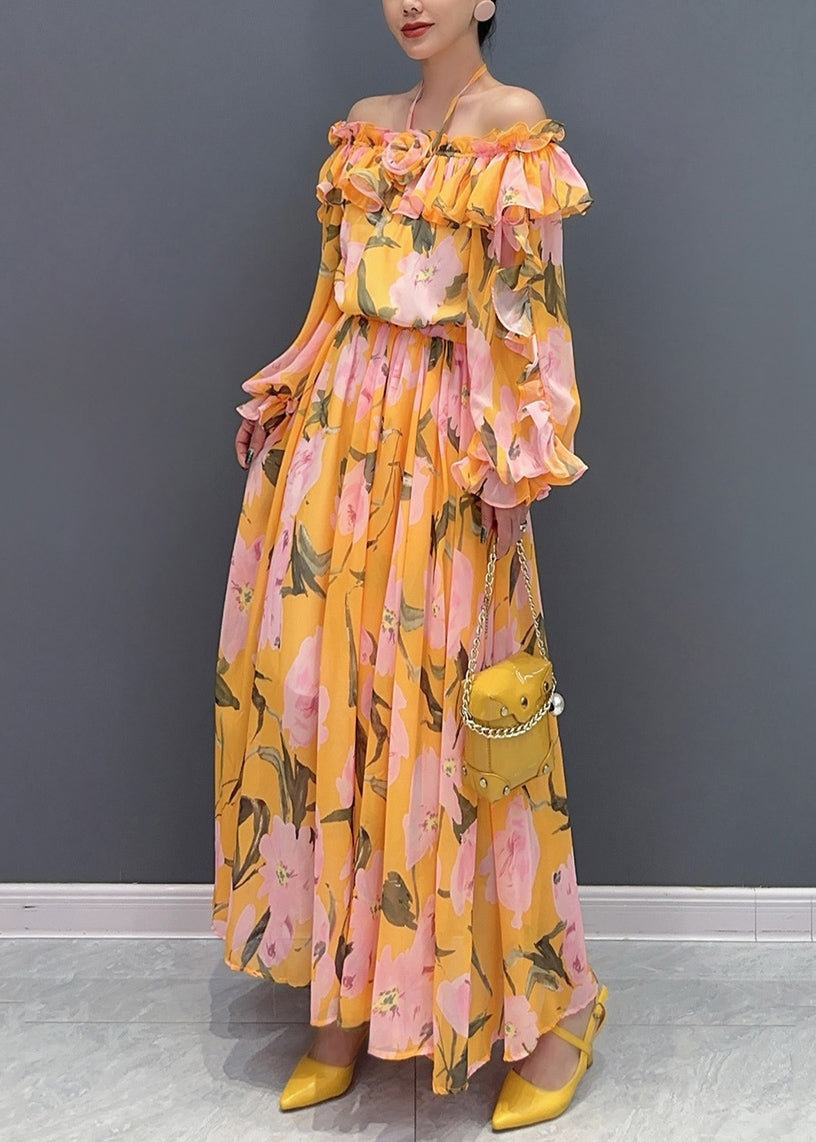 Orange & Black Gathered Dress With Shirt Collar & 3/4 Sleeves