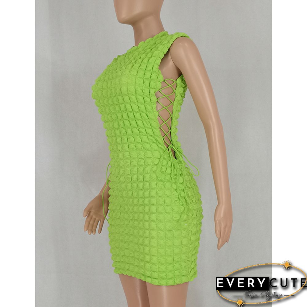 Fluorescent Green Side Lace-up Sleeveless Bodycon Dress