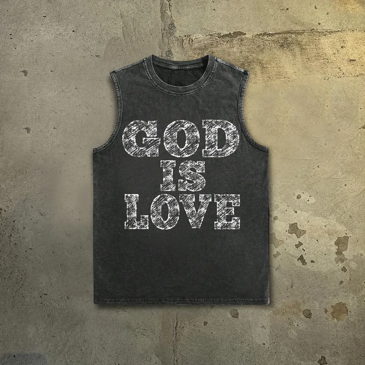 Vintage God Is Love - Draft Font Print Acid Washed Tank Top