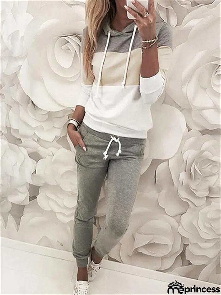 Contrasting Tracksuit Sets Drawstring Hooded Sweatshirt + Pocket Sweatpants