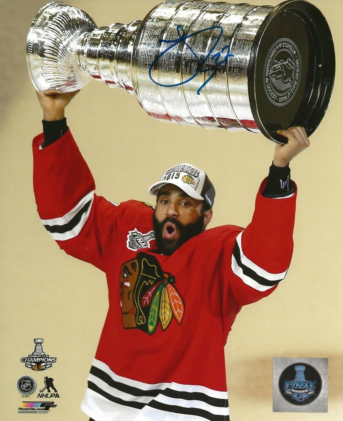 Johnny Oduya signed Chicago Blackhawks Stanley Cup 8x10 Photo Poster painting autographed Hawks