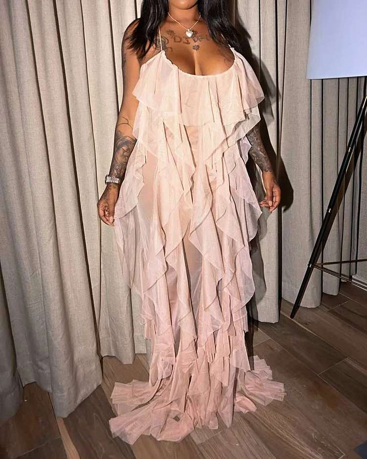 Sexy Backless Dress with Ruffles