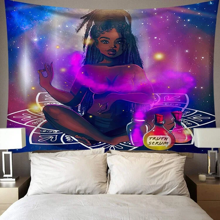 Black Art Tapestry Afro African American Woman Couple Red Wine Love Meditation Hippie Hip Hop Girl Wall Hanging Cloth Tapestries