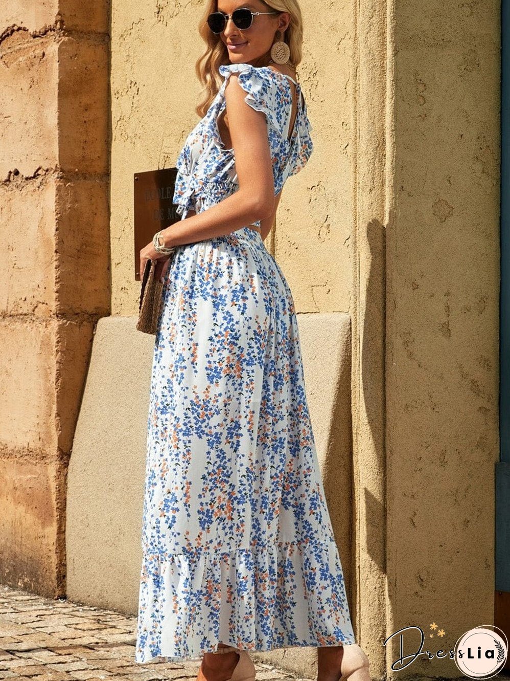 Floral White Bohemian Chic Two Piece Maxi Dress Set
