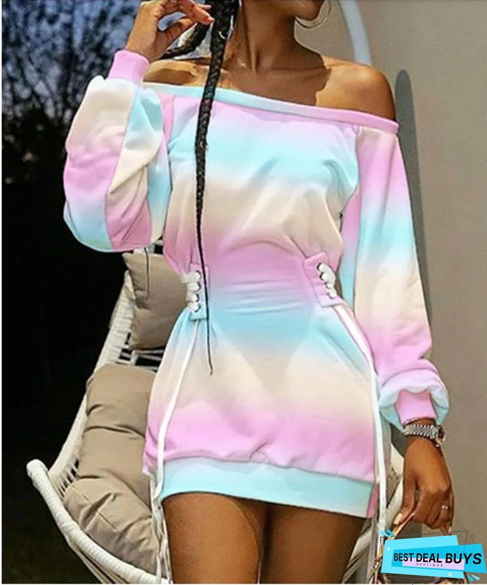 Round Neck Tie-Dye Printed Long Sleeve Loose Dress