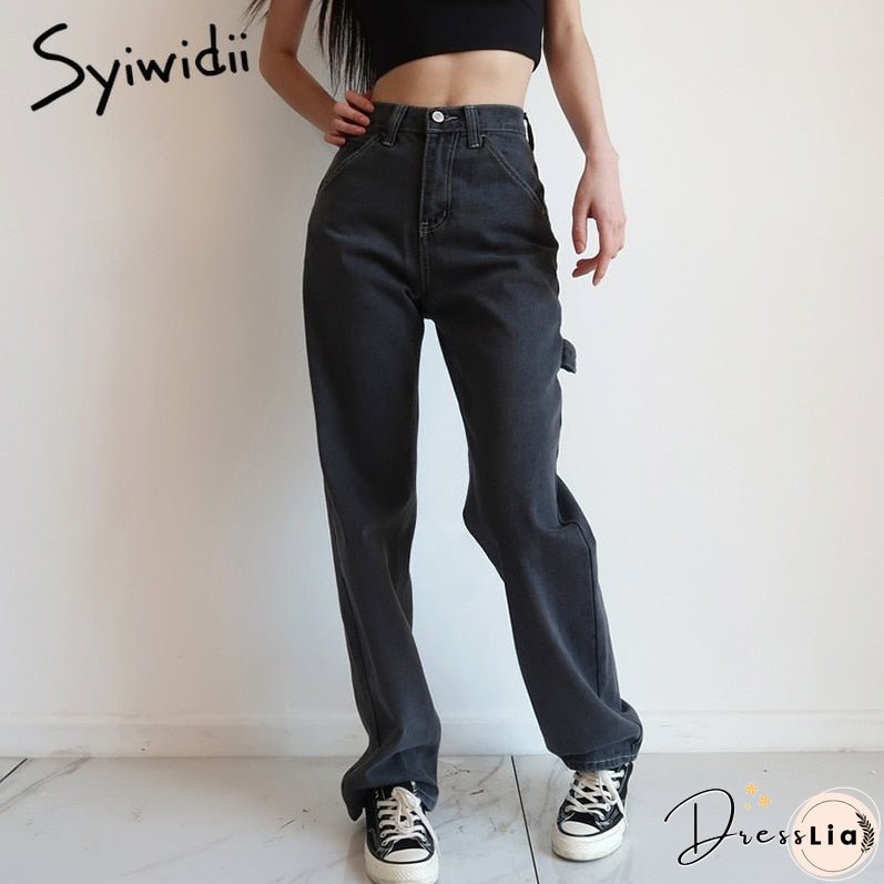 JOSKAA High Waisted Jeans for Women Black Denim Pants Clothes Lace Up Spliced Trousers Straight Fashion Vintage Streetwear NEW