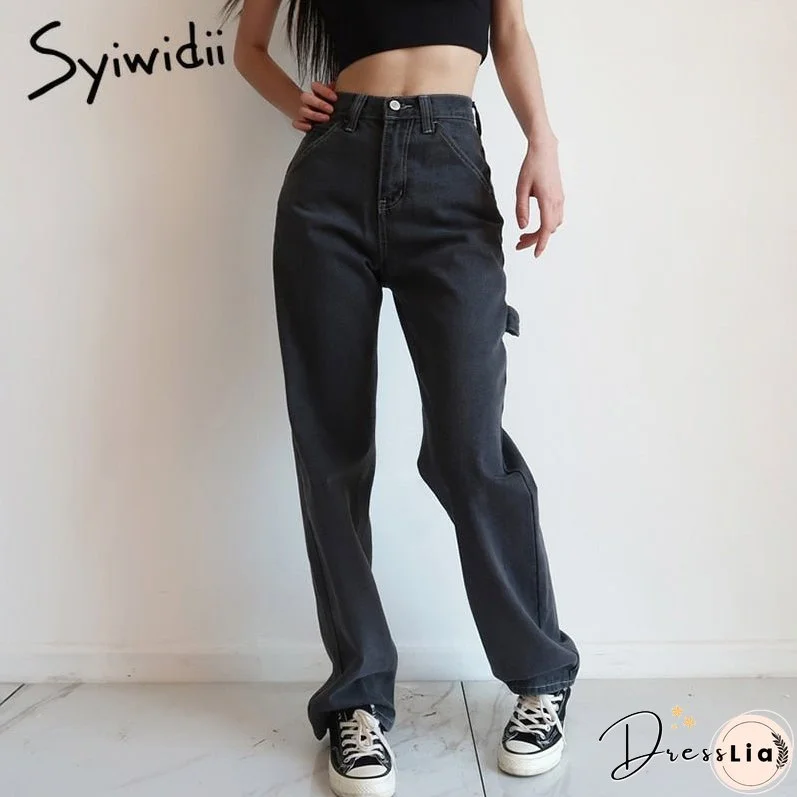 JOSKAA High Waisted Jeans for Women Black Denim Pants Clothes Lace Up Spliced Trousers Straight Fashion Vintage Streetwear NEW