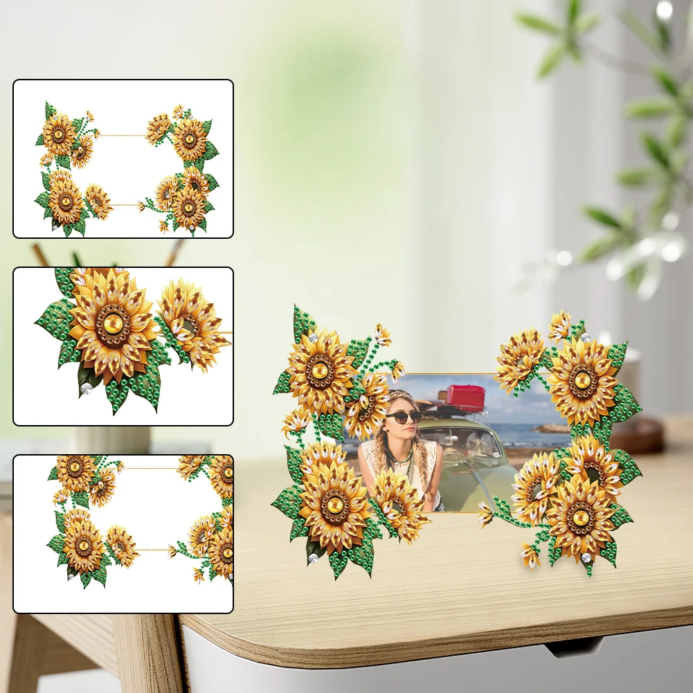 5D DIY Sunflower Acrylic Special Shape Rhinestone Tabletop Photo Frame Kit